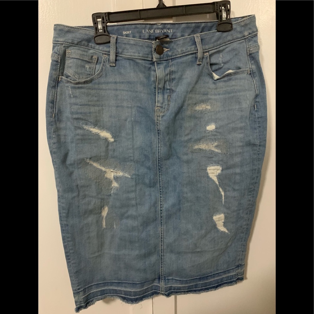 Lane Bryant light distressed denim skirt